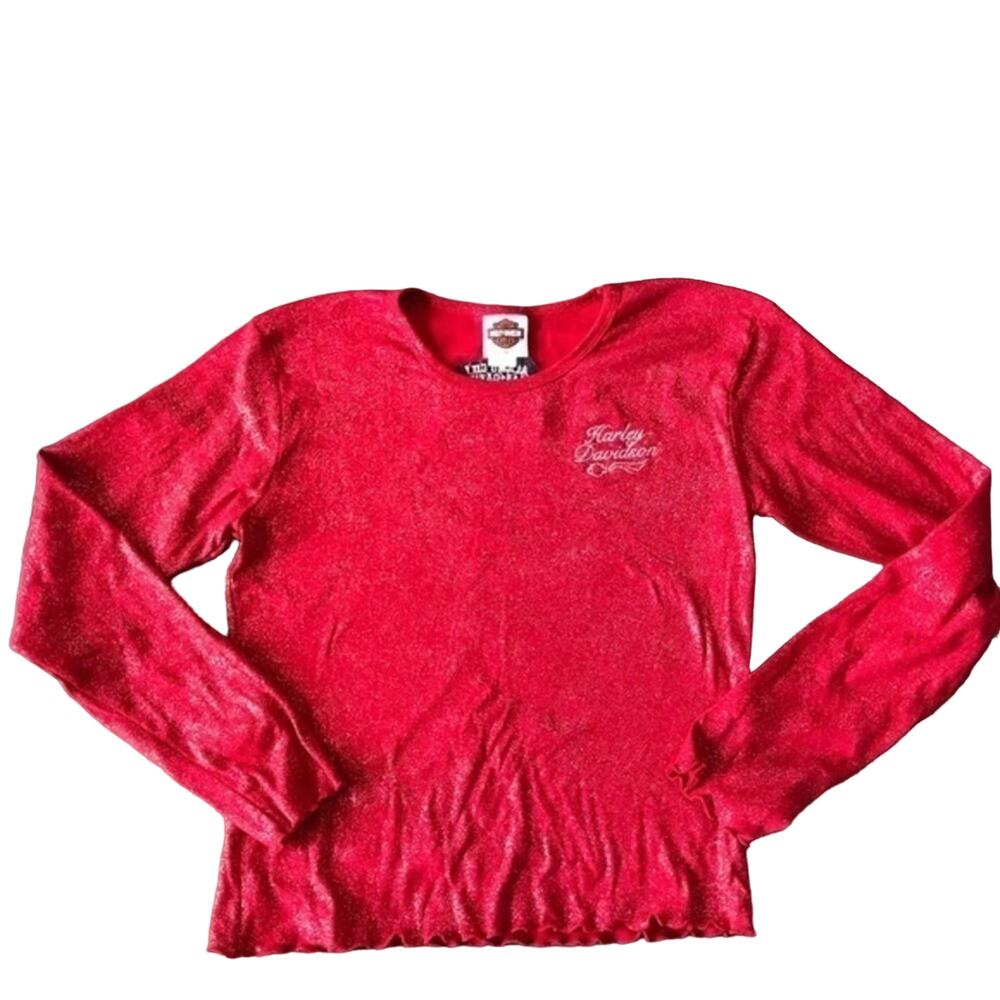 Harley Davidson Red Vintage Glitter Shirt XL San Antonio Texas Long Sleeve Crew